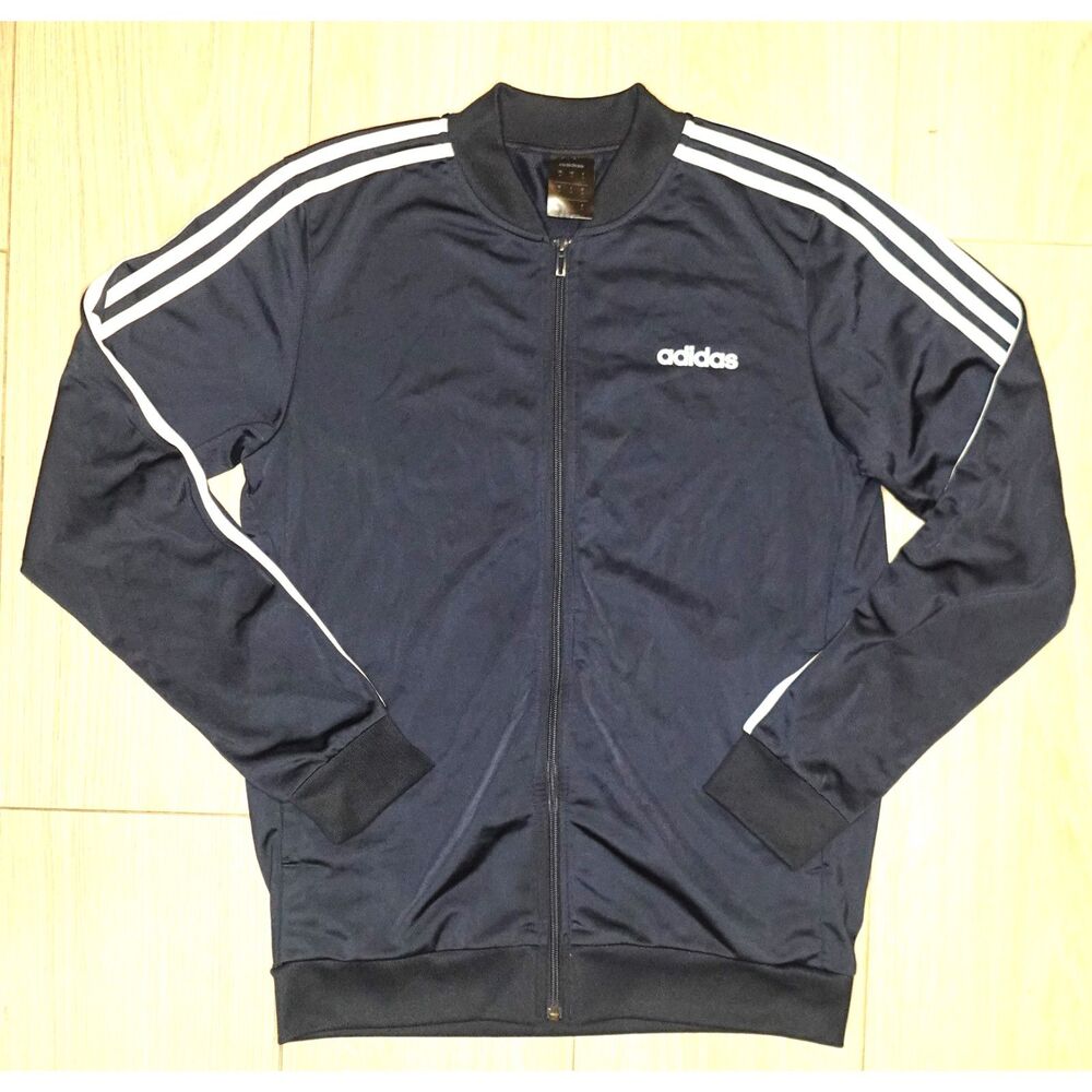 Adidas Track Jacket Blue White Essentials 3-Stripes Zippered Men’s Medium M